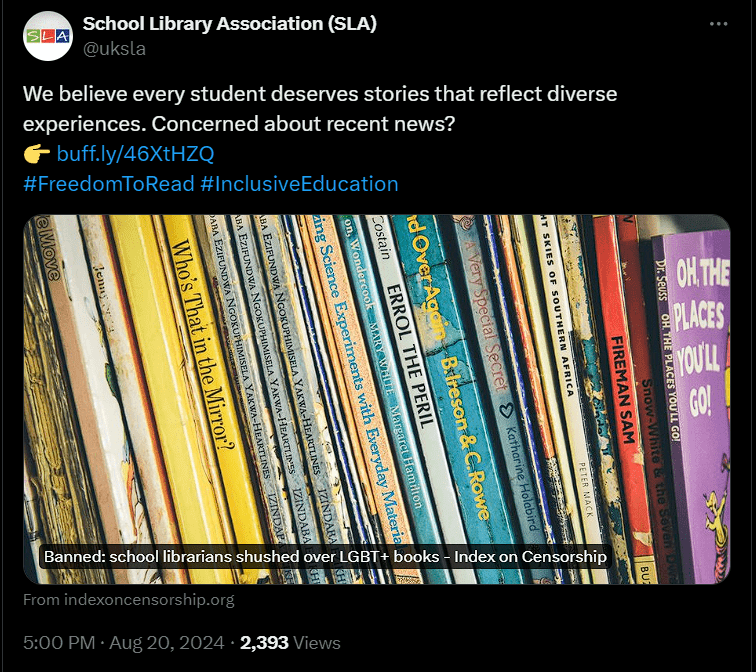 Twitter Screenshot of School Library Association (SLA)